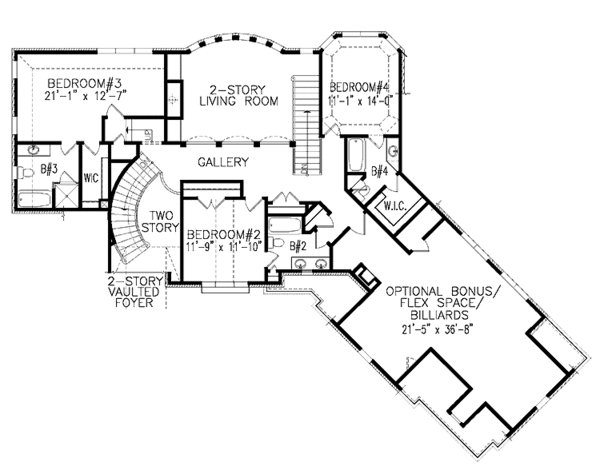 House Design - European Floor Plan - Upper Floor Plan #54-293