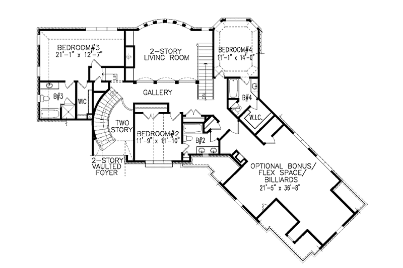House Blueprint - Floor Plan - Upper Floor for European House Plan #54-293 - 4 bed, 4.5 bath