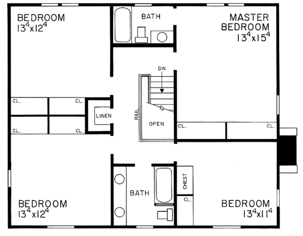 House Blueprint - Colonial Floor Plan - Upper Floor Plan #72-499
