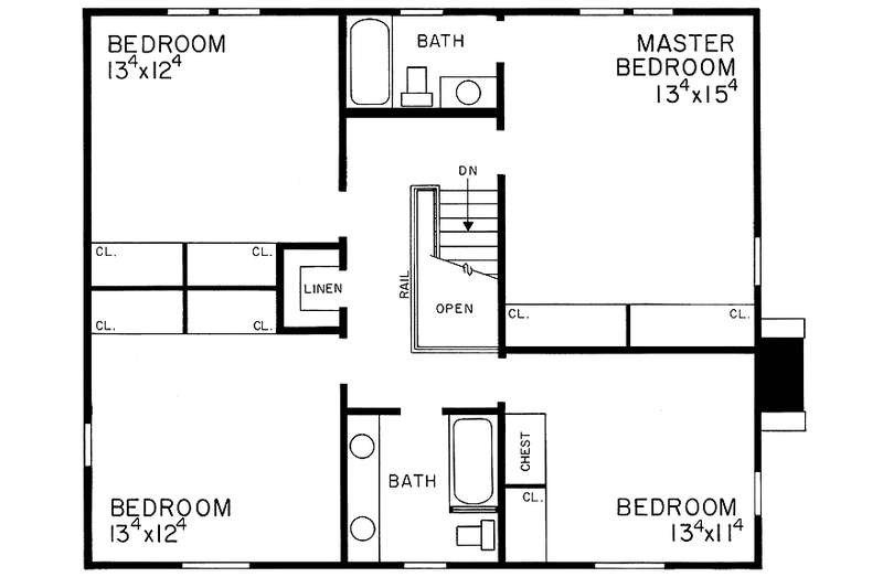 Dream House Plan - Floor Plan - Upper Floor for Colonial House Plan #72-499 - 4 bed, 2.5 bath