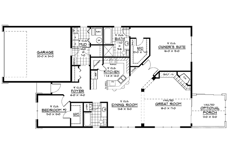 Home Plan - Floor Plan - Main Floor for European House Plan #51-603 - 2 bed, 2 bath