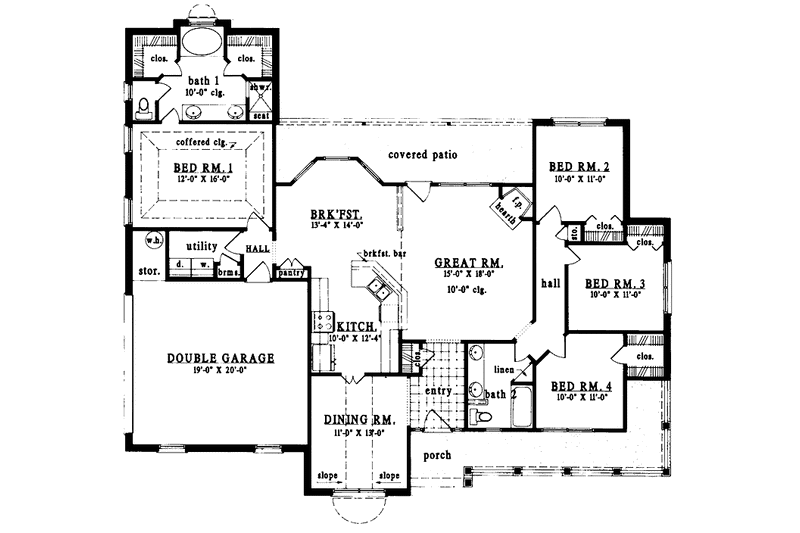 Home Plan - Floor Plan - Main Floor for Country House Plan #42-585 - 4 bed, 2 bath