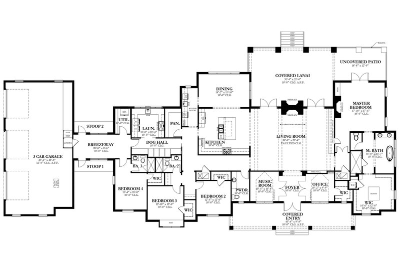 Architectural House Design - Floor Plan - Main Floor for Country House Plan #1058-237 - 4 bed, 3.5 bath