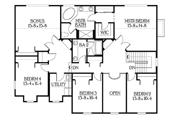 Floor Plan - Upper Floor for Traditional House Plan #132-379 - 4 bed, 2.5 bath
