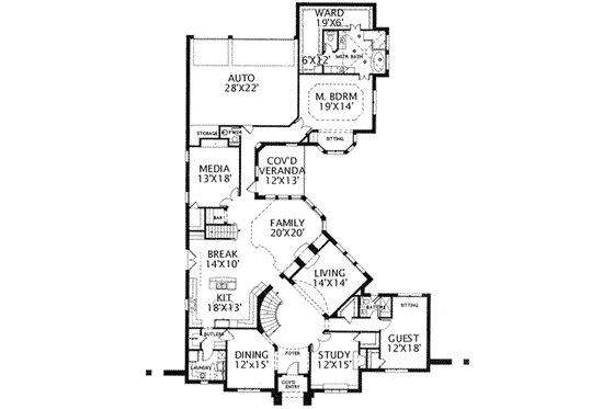 Floor Plan - Main Floor for European House Plan #141-142 - 5 bed, 4.5 bath