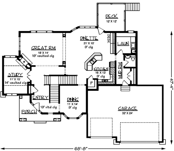 Architectural House Design - Country Floor Plan - Main Floor Plan #320-1480