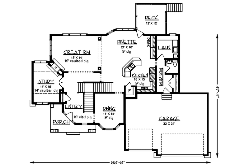 Dream House Plan - Floor Plan - Main Floor for Country House Plan #320-1480 - 3 bed, 2.5 bath