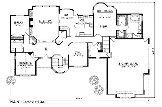 Floor Plan - Main Floor for European House Plan #70-417 - 3 bed, 2.5 bath