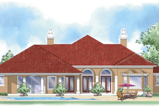 Exterior - Rear Elevation for Mediterranean House Plan #930-300 - 3 bed, 2 bath