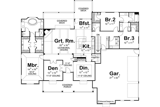 Floor Plan - Main Floor for Cottage House Plan #455-110 - 3 bed, 2.5 bath