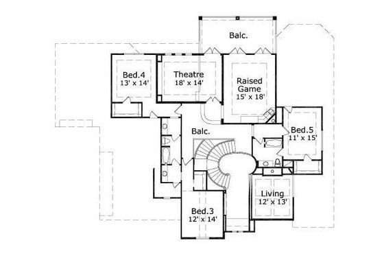 Floor Plan - Upper Floor for European House Plan #411-551 - 5 bed, 4.5 bath