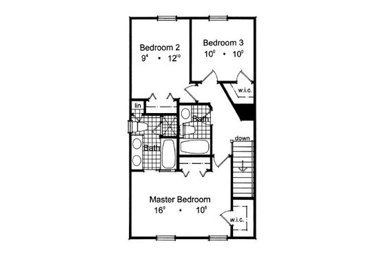 Floor Plan - Upper Floor for European House Plan #417-139 - 3 bed, 2.5 bath