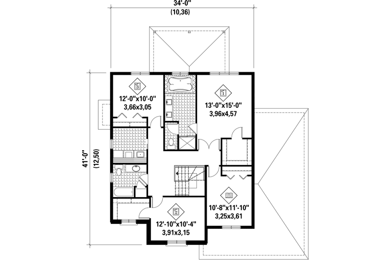 Architectural House Design - Floor Plan - Upper Floor for Traditional House Plan #25-4486 - 3 bed, 2 bath