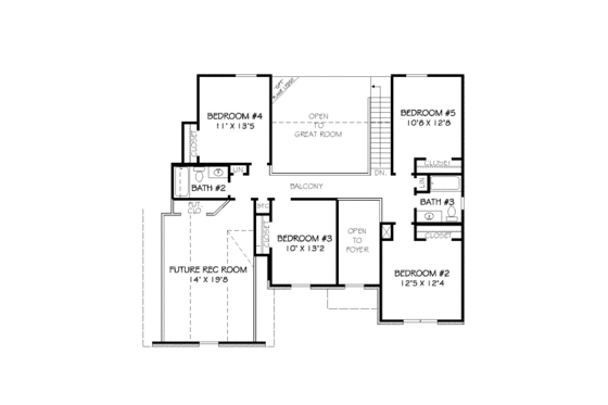 Floor Plan - Upper Floor for European House Plan #424-335 - 5 bed, 3.5 bath