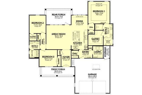 Floor Plan - Main Floor for Farmhouse House Plan #430-250 - 3 bed, 2 bath