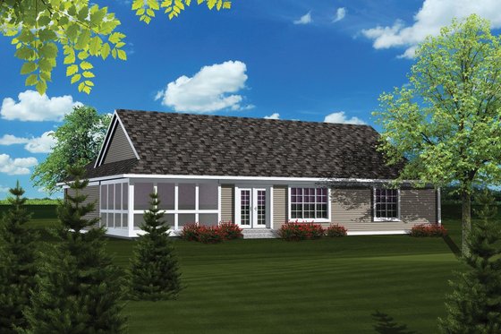 Exterior - Rear Elevation for Ranch House Plan #70-1077 - 3 bed, 2 bath