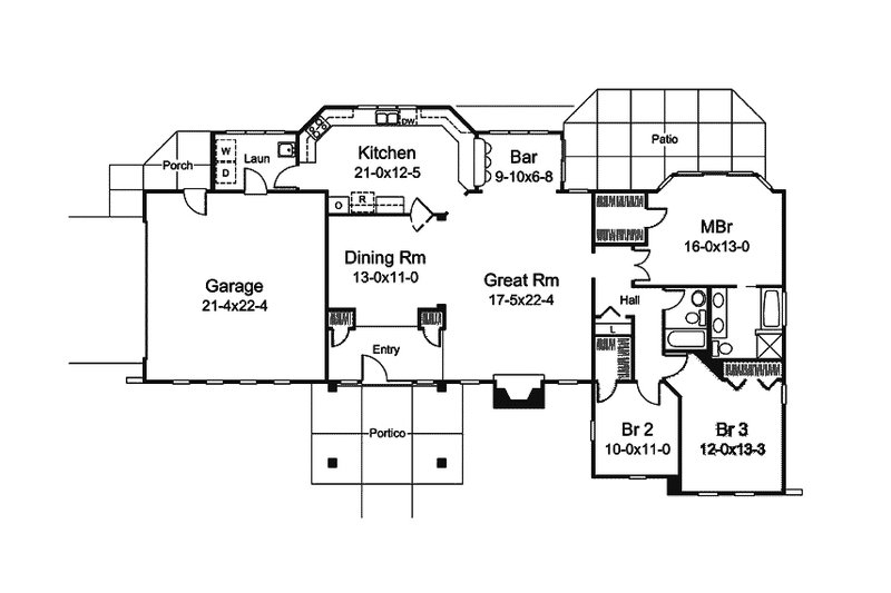 Dream House Plan - Floor Plan - Main Floor for Modern House Plan #57-688 - 3 bed, 2 bath