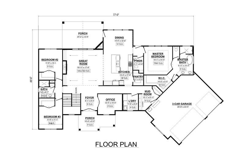 House Blueprint - Floor Plan - Main Floor for Craftsman House Plan #1089-33 - 3 bed, 2.5 bath