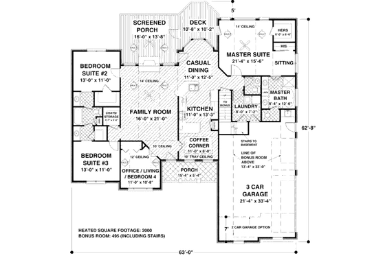Floor Plan - Main Floor for Craftsman House Plan #56-576 - 4 bed, 2.5 bath