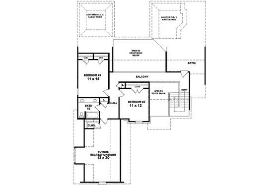 Floor Plan - Upper Floor for European House Plan #81-1047 - 3 bed, 2.5 bath