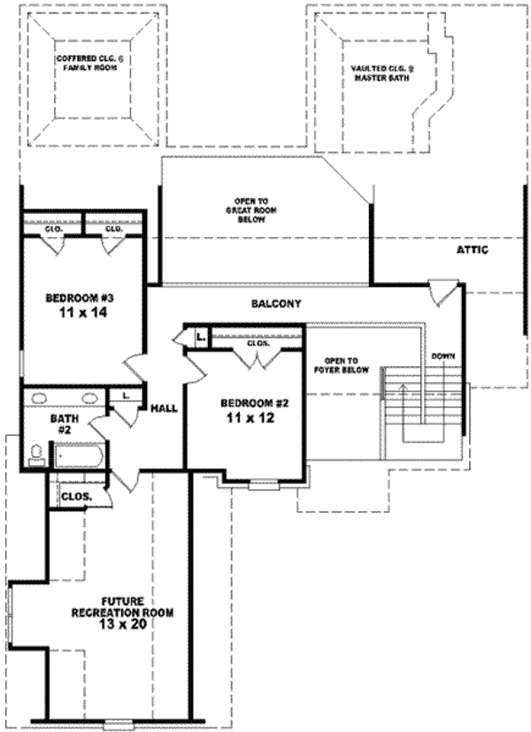 Floor Plan - Upper Floor for European House Plan #81-1047 - 3 bed, 2.5 bath