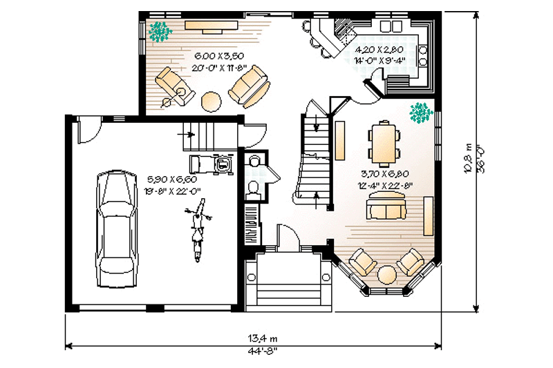 House Design - Floor Plan - Main Floor for European House Plan #23-2006 - 3 bed, 2.5 bath