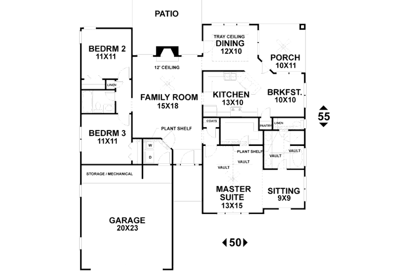 Home Plan - Floor Plan - Main Floor for Traditional House Plan #56-127 - 3 bed, 2 bath
