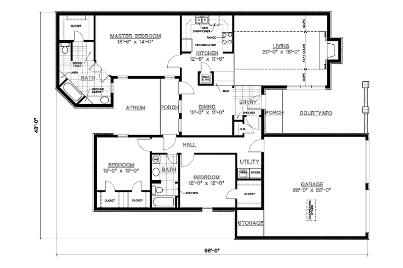 Home Plan - Floor Plan - Main Floor for European House Plan #45-506 - 3 bed, 2 bath