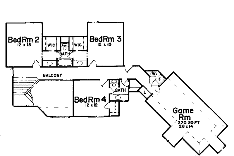 House Blueprint - Floor Plan - Upper Floor for Traditional House Plan #52-239 - 4 bed, 4.5 bath