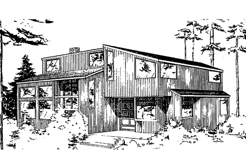 Home Plan - Exterior - Front Elevation 3 for Contemporary House Plan #60-729 - 3 bed, 1.5 bath