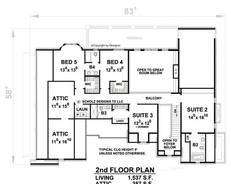 Floor Plan - Upper Floor for European House Plan #20-2472 - 6 bed, 6.5 bath