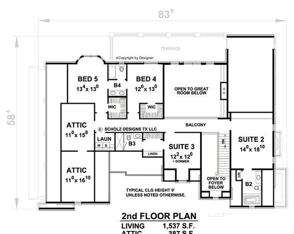 Architectural House Design - European Floor Plan - Upper Floor Plan #20-2472