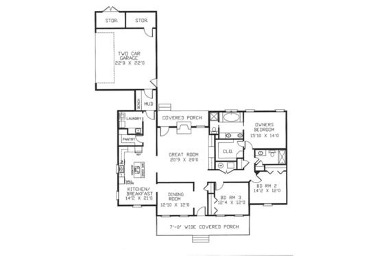 Floor Plan - Main Floor for Cottage House Plan #44-109 - 3 bed, 2 bath