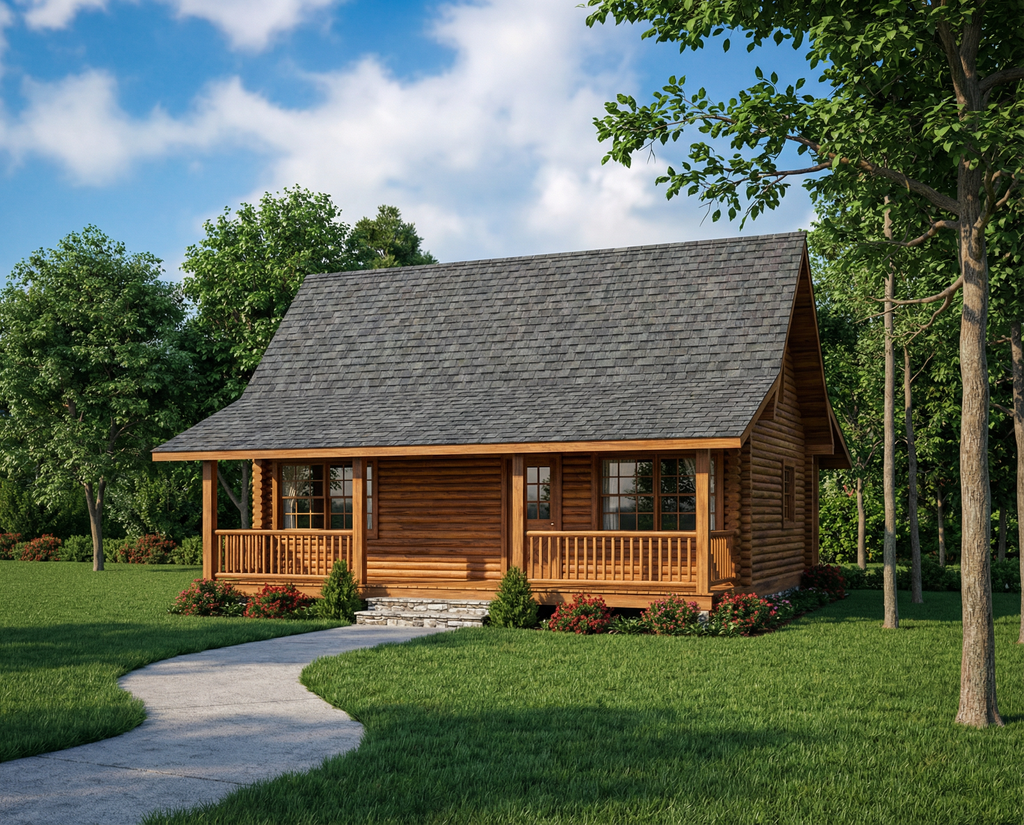 Exterior - Front Elevation 2 for Log House Plan #17-2935 - 2 bed, 1 bath