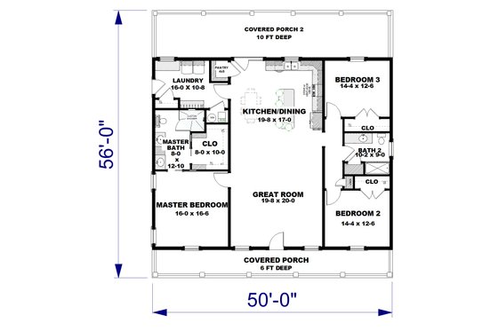 Floor Plan - Main Floor for Farmhouse House Plan #44-283 - 3 bed, 2 bath