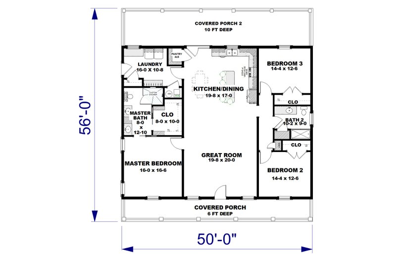 House Plan Design - Floor Plan - Main Floor for Farmhouse House Plan #44-283 - 3 bed, 2 bath