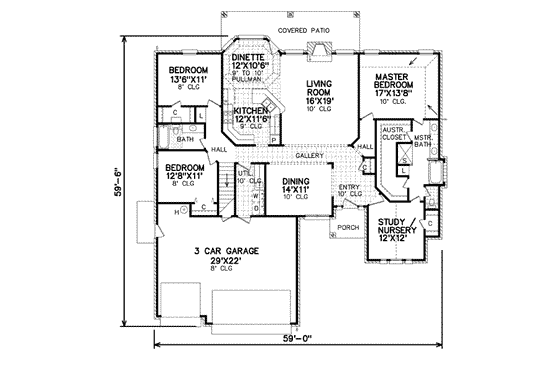 Floor Plan - Main Floor for Traditional House Plan #65-414 - 3 bed, 2 bath