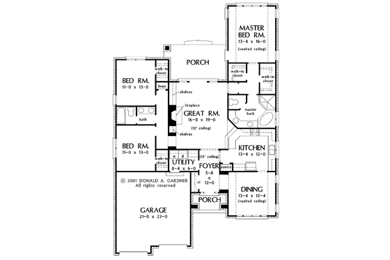 Floor Plan - Main Floor for Ranch House Plan #929-635 - 3 bed, 2 bath