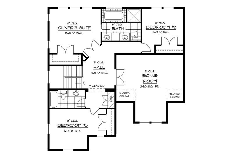 Home Plan - Floor Plan - Upper Floor for European House Plan #51-624 - 3 bed, 2.5 bath