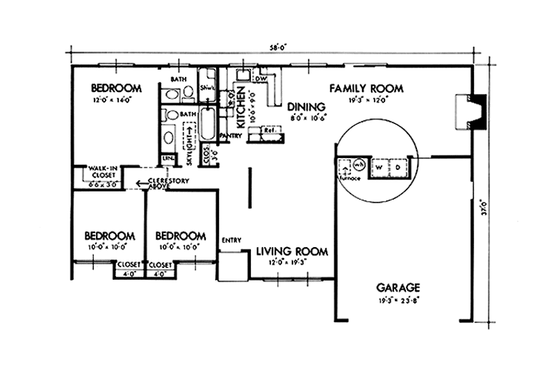 Home Plan - Floor Plan - Main Floor for Prairie House Plan #320-1260 - 3 bed, 2 bath