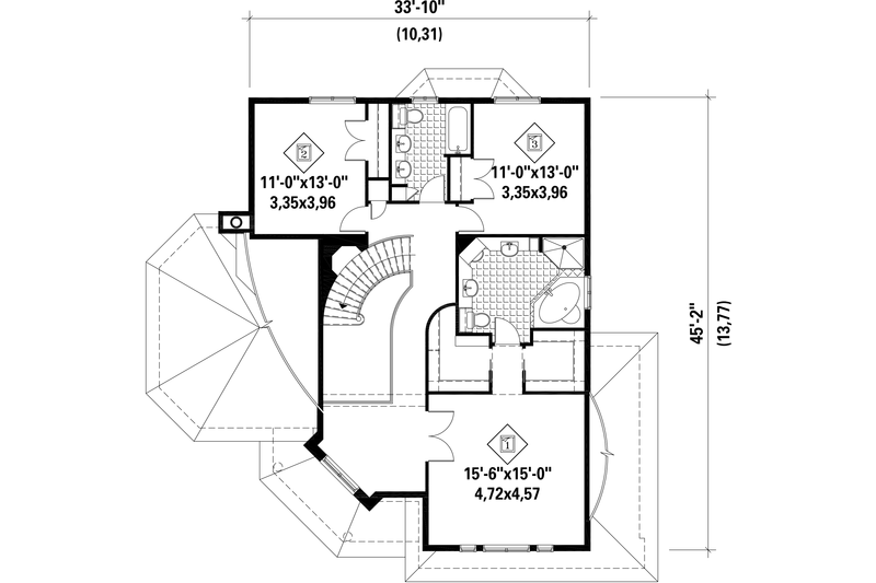 Dream House Plan - Floor Plan - Upper Floor for European House Plan #25-4858 - 3 bed, 2 bath