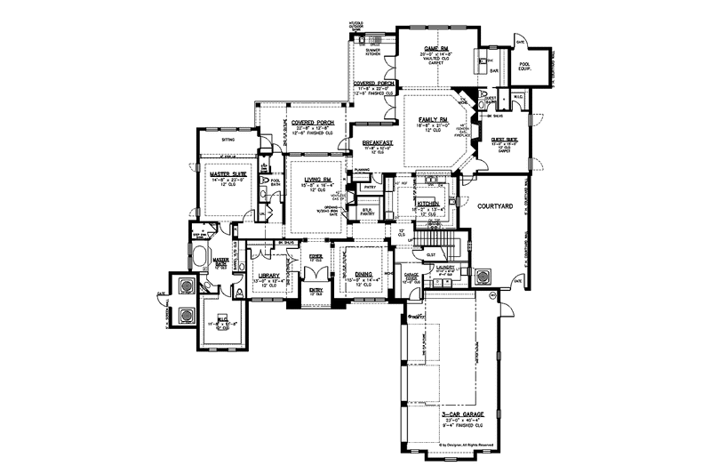House Blueprint - Floor Plan - Main Floor for European House Plan #1019-13 - 4 bed, 5.5 bath