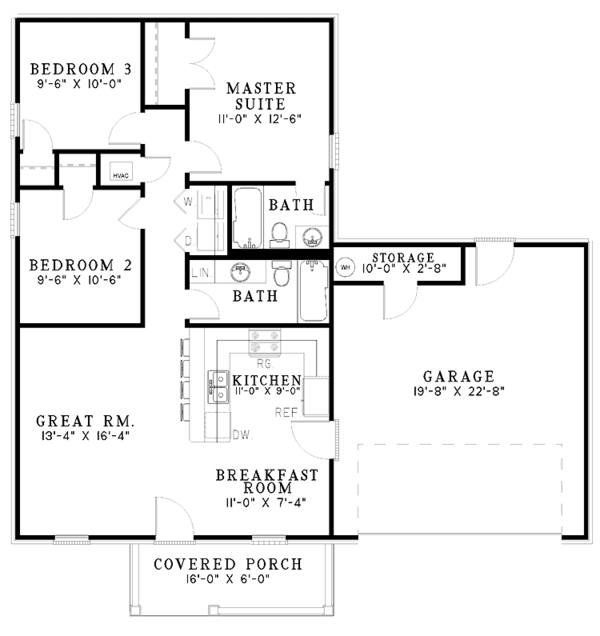 Architectural House Design - Ranch Floor Plan - Main Floor Plan #17-3019