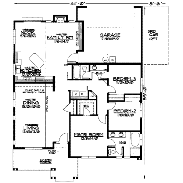 Traditional Style House Plan - 3 Beds 2 Baths 1682 Sq/Ft Plan #319-106