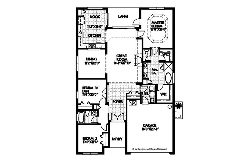 Dream House Plan - Floor Plan - Main Floor for Mediterranean House Plan #999-93 - 3 bed, 2 bath