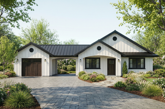 Exterior - Front Elevation 3 for Ranch House Plan #515-20 - 2 bed, 1 bath