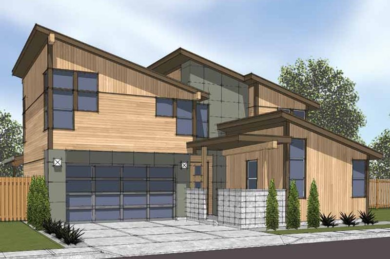 Home Plan - Exterior - Front Elevation 3 for Contemporary House Plan #569-8 - 4 bed, 3 bath