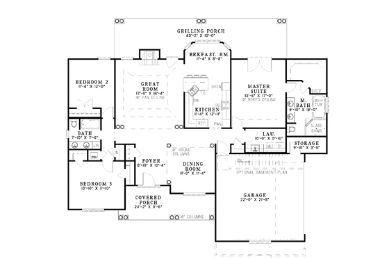 Floor Plan - Main Floor for Traditional House Plan #17-2831 - 3 bed, 2 bath