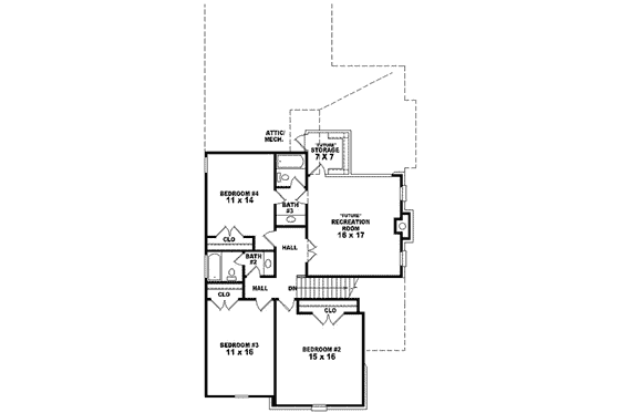 Floor Plan - Upper Floor for Bungalow House Plan #81-1027 - 4 bed, 3.5 bath