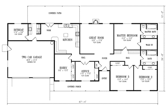 Floor Plan - Main Floor for Ranch House Plan #1-529 - 3 bed, 2 bath